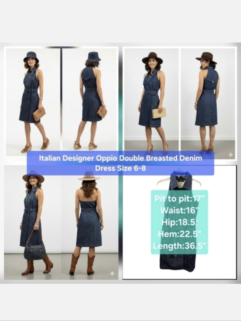 Oppio Sleeveless Double-Breasted Denim Dress Size 6-8